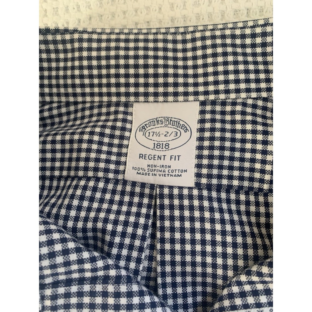 Brooks Brothers, Men's 17.5 2/3 Regent Fit 1818 , BLUE White Check, Non Iron - Picture 2 of 9